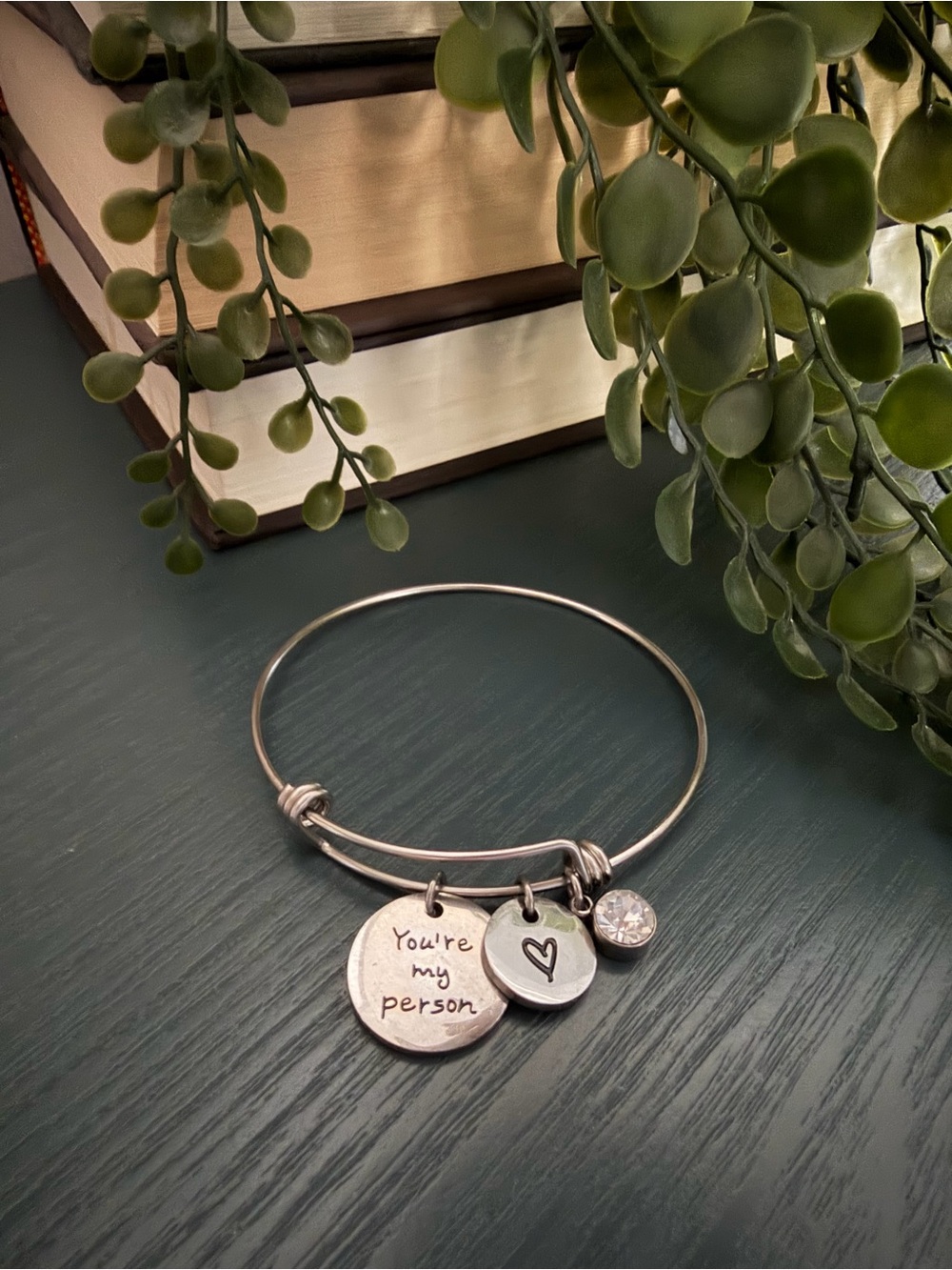 "You're My Person” Silver-tone Expandable Bangle Charm Bracelet